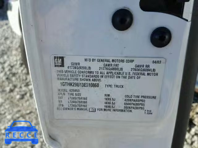 2003 GMC SIERRA 1GTHK29U13E310860 image 9