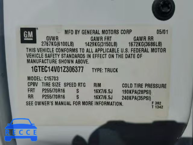 2001 GMC NEW SIERRA 1GTEC14V01Z306377 image 9