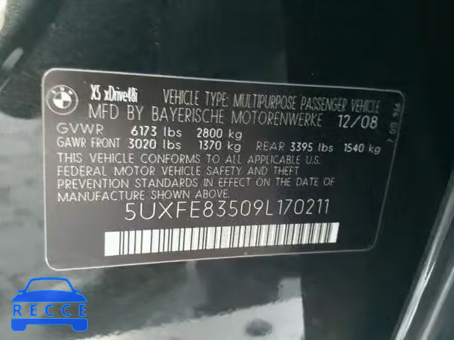 2009 BMW X5 5UXFE83509L170211 зображення 9