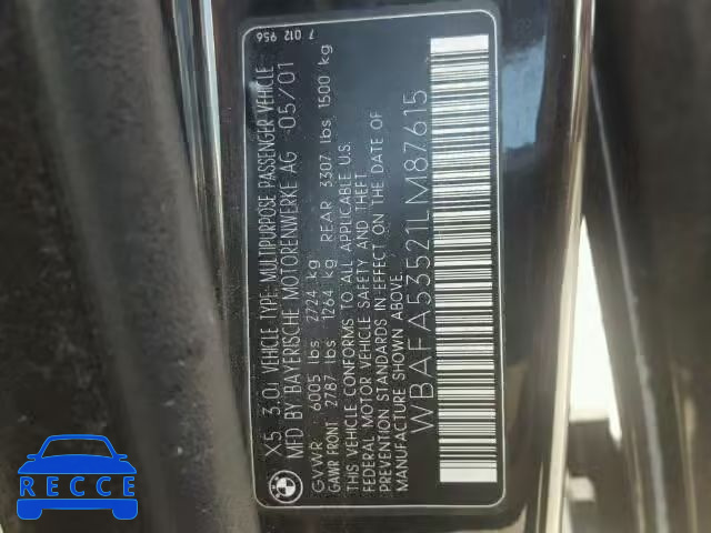 2001 BMW X5 WBAFA53521LM87615 image 9