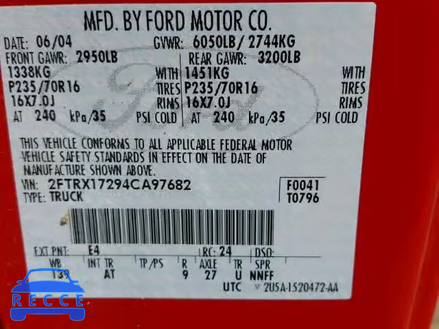 2004 FORD F-150 HERI 2FTRX17294CA97682 image 9