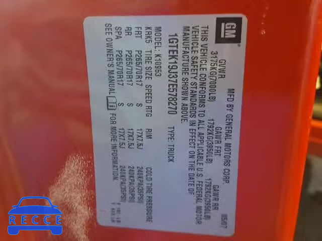2007 GMC NEW SIERRA 1GTEK19J37E578270 Bild 9