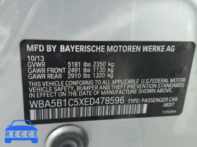 2014 BMW 535 WBA5B1C5XED478596 зображення 9