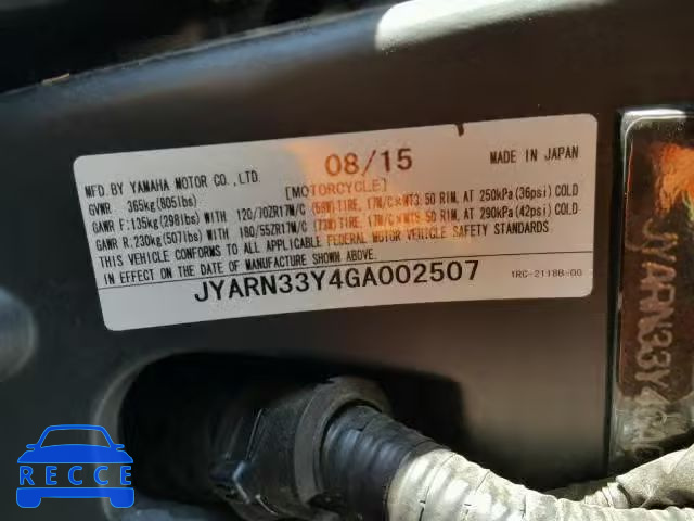 2016 YAMAHA FZ09 JYARN33Y4GA002507 image 9