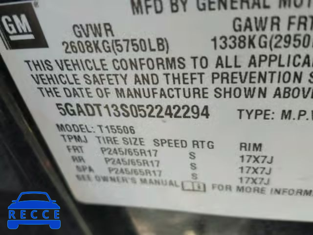 2005 BUICK RAINIER 5GADT13S052242294 Bild 9