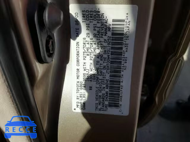 2000 LEXUS LX JT6HT00W4Y0119252 image 9