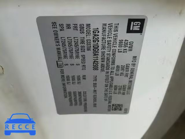 2010 CHEVROLET EXPRESS G3 1GA2G1DG6A1142908 image 9
