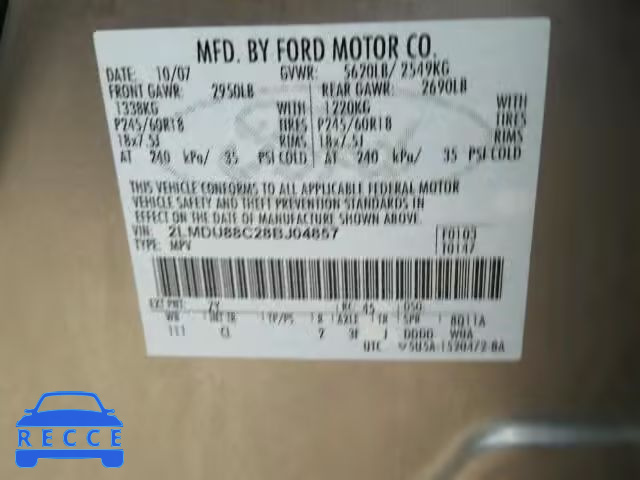 2008 LINCOLN MKX 2LMDU88C28BJ04857 Bild 9