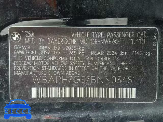 2011 BMW 328 WBAPH7G57BNN03481 зображення 9
