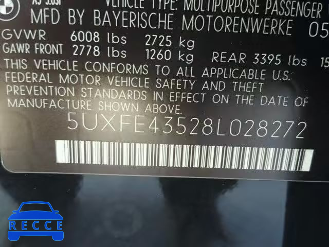 2008 BMW X5 5UXFE43528L028272 зображення 9