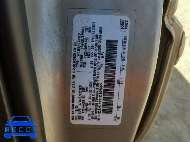 2001 NISSAN QUEST 4N2ZN16T91D809665 Bild 9