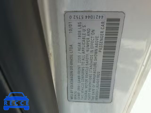 2002 VOLKSWAGEN GTI 9BWDE61J924033822 Bild 9