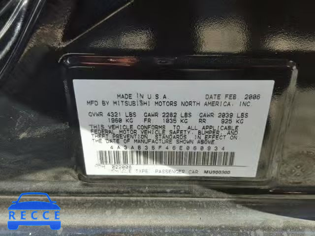2006 MITSUBISHI GALANT 4A3AB36F46E060934 image 9