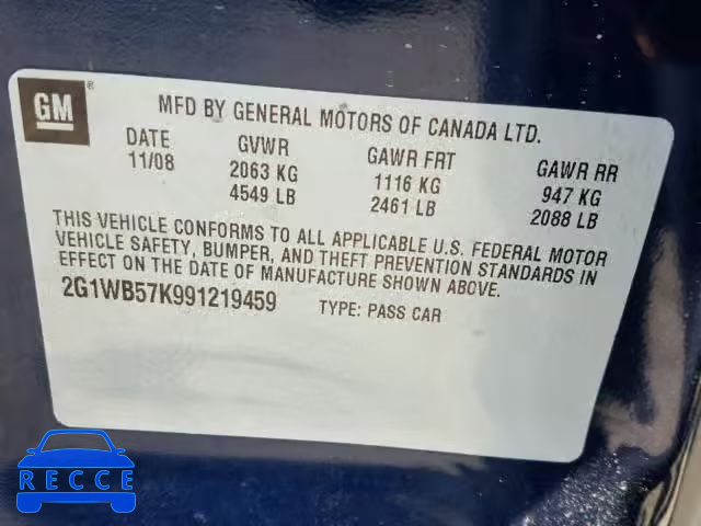 2009 CHEVROLET IMPALA 2G1WB57K991219459 image 9