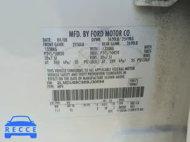 2008 LINCOLN MKX 2LMDU88C98BJ30694 Bild 9