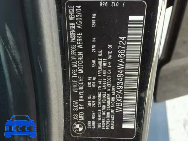 2004 BMW X3 WBXPA93484WA66724 зображення 9