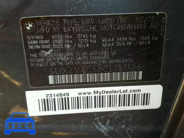 2012 BMW X5 5UXZV4C58CL751386 Bild 9