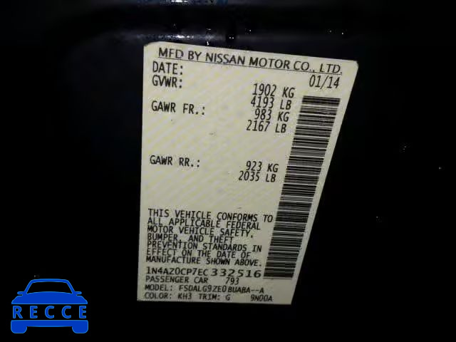 2014 NISSAN LEAF 1N4AZ0CP7EC332516 зображення 9