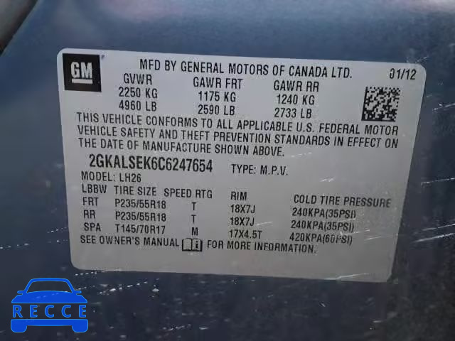 2012 GMC TERRAIN 2GKALSEK6C6247654 image 9