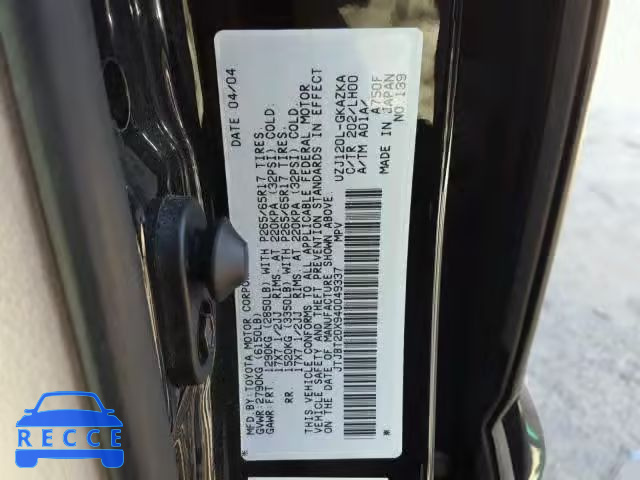 2004 LEXUS GX JTJBT20X940049337 зображення 9