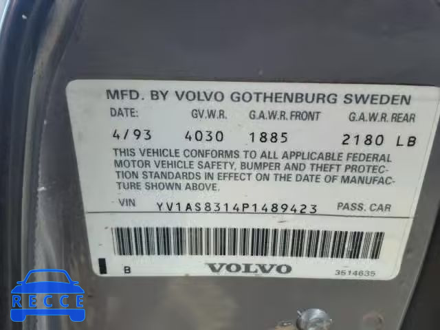1993 VOLVO 240 YV1AS8314P1489423 image 9