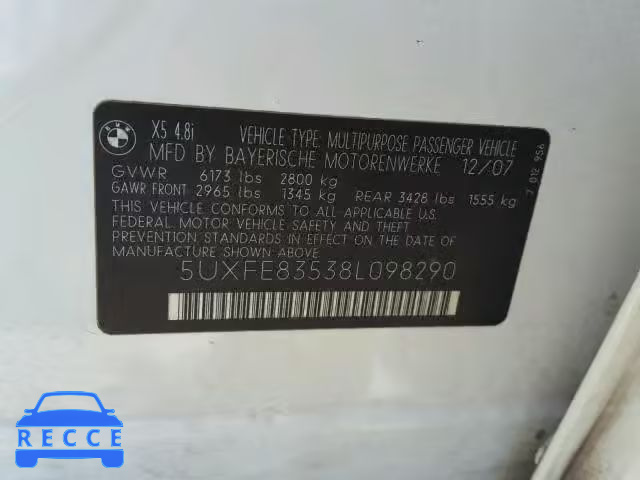 2008 BMW X5 5UXFE83538L098290 image 9