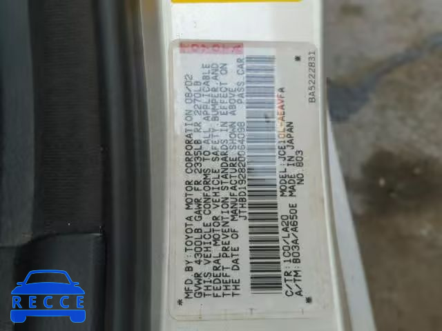 2002 LEXUS IS JTHBD192820064098 image 9
