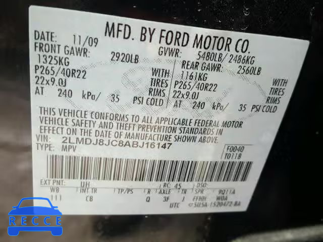 2010 LINCOLN MKX 2LMDJ8JC8ABJ16147 image 9
