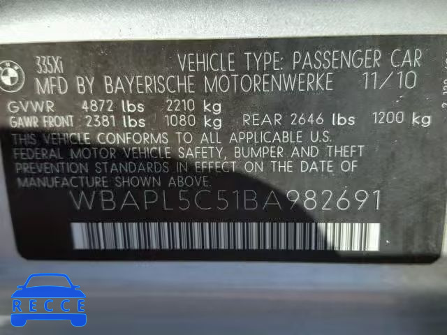 2011 BMW 335 WBAPL5C51BA982691 image 9