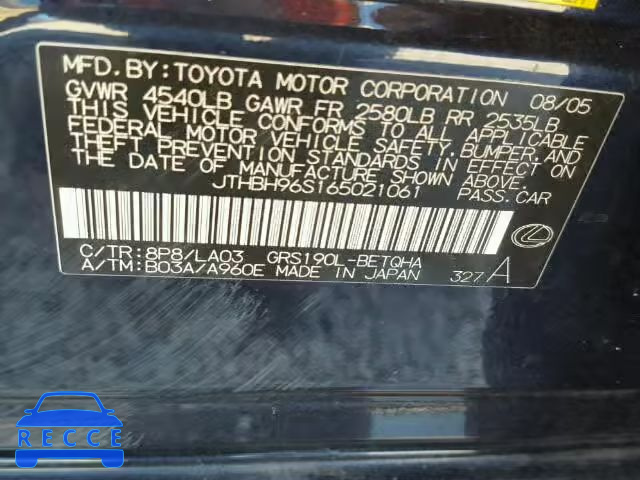 2006 LEXUS GS GENERAT JTHBH96S165021061 Bild 9