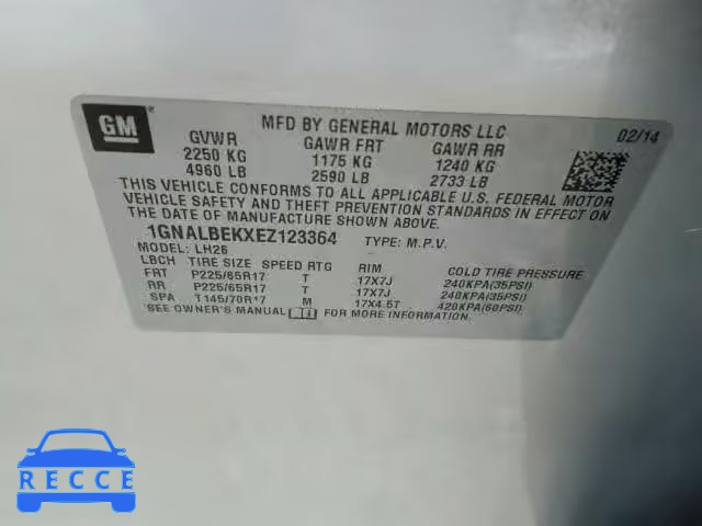 2014 CHEVROLET EQUINOX 1GNALBEKXEZ123364 image 9