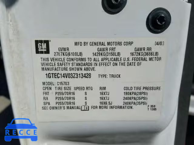 2003 GMC NEW SIERRA 1GTEC14V03Z313428 image 9