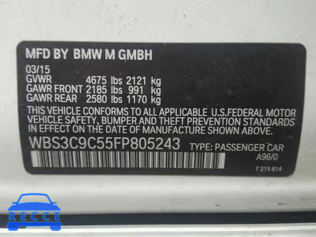 2015 BMW M3 WBS3C9C55FP805243 зображення 9