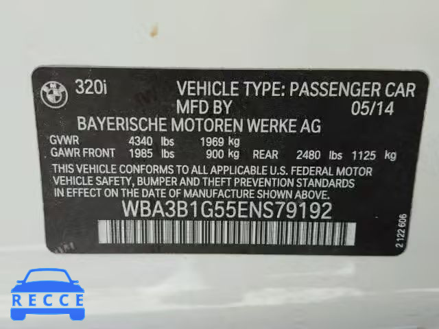 2014 BMW 320 WBA3B1G55ENS79192 image 9
