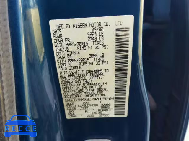 2003 NISSAN FRONTIER 1N6ED29XX3C401559 зображення 9