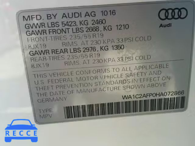 2017 AUDI Q5 WA1C2AFP0HA072866 Bild 9