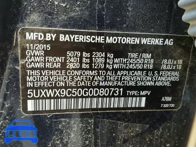 2016 BMW X3 5UXWX9C50G0D80731 image 9