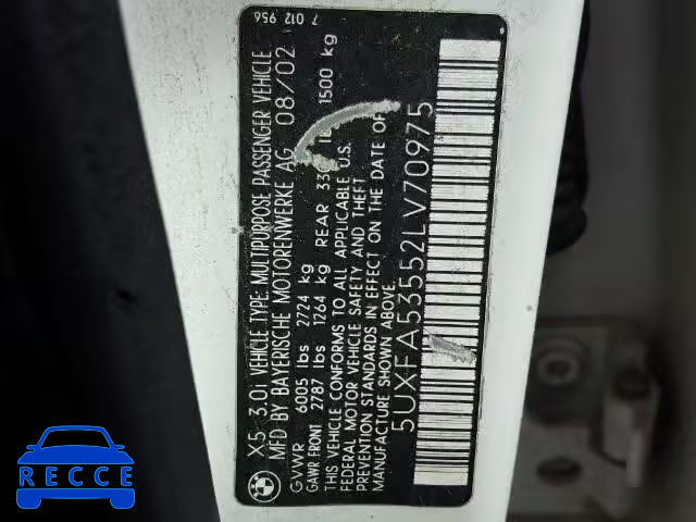 2002 BMW X5 5UXFA53552LV70975 image 9