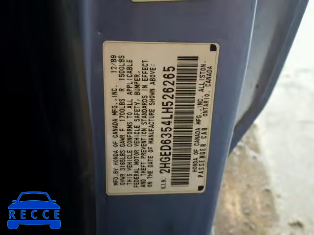 1990 HONDA CIVIC 2HGED6354LH526265 Bild 9