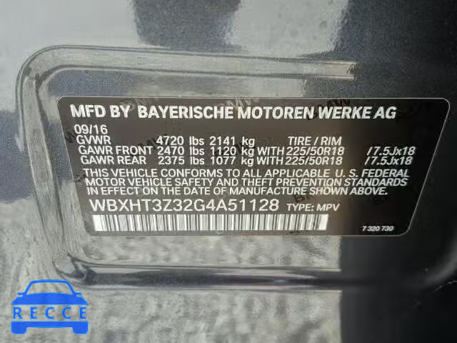 2016 BMW X1 WBXHT3Z32G4A51128 зображення 9