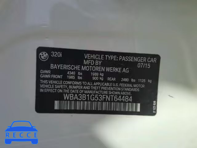 2015 BMW 320 WBA3B1G53FNT64484 image 9