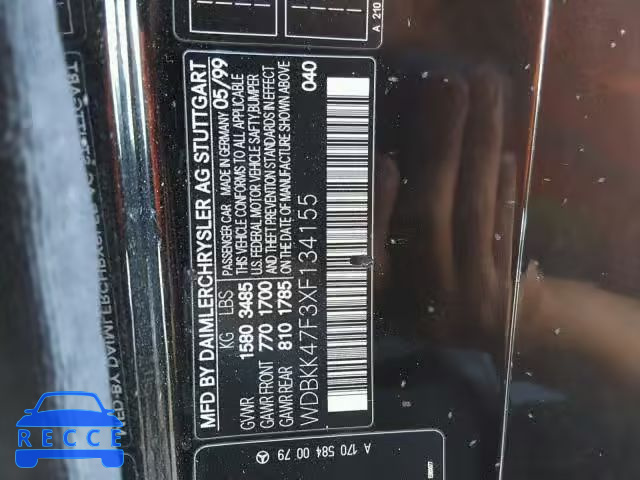 1999 MERCEDES-BENZ SLK WDBKK47F3XF134155 image 9