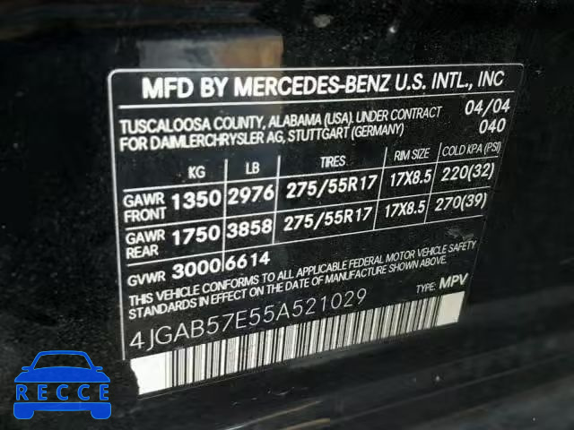 2005 MERCEDES-BENZ ML 4JGAB57E55A521029 image 9