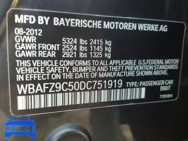 2013 BMW 535 WBAFZ9C50DC751919 image 9