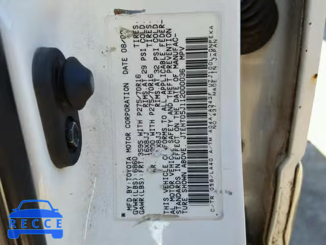 2001 TOYOTA LAND CRUIS JTEHT05J112000036 image 9