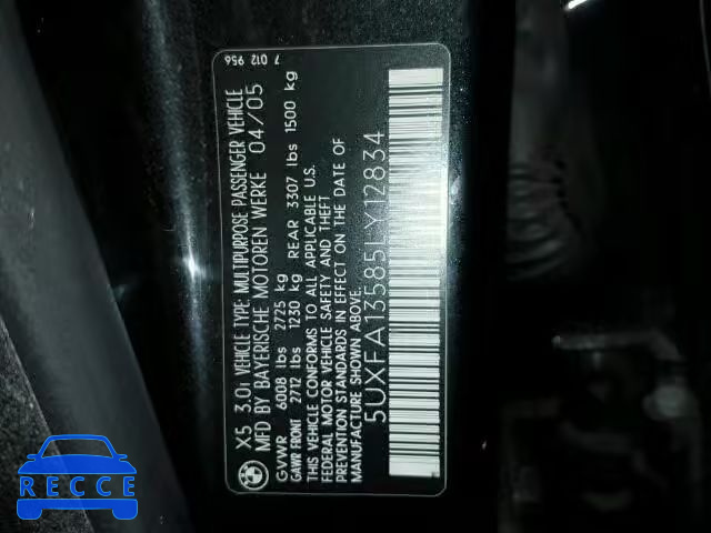 2005 BMW X5 5UXFA13585LY12834 зображення 9