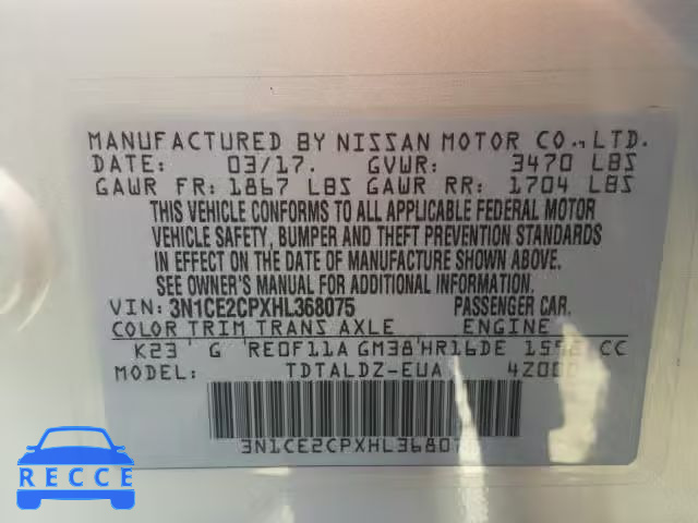 2017 NISSAN VERSA NOTE 3N1CE2CPXHL368075 image 9