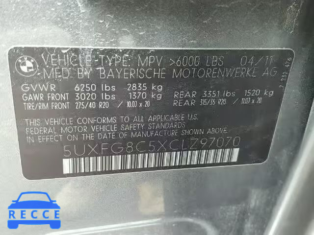 2012 BMW X6 5UXFG8C5XCLZ97070 image 9