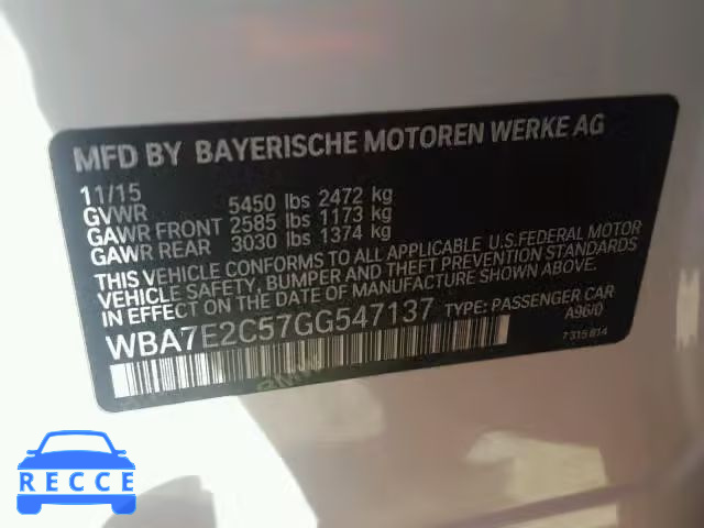 2016 BMW 740 WBA7E2C57GG547137 зображення 9