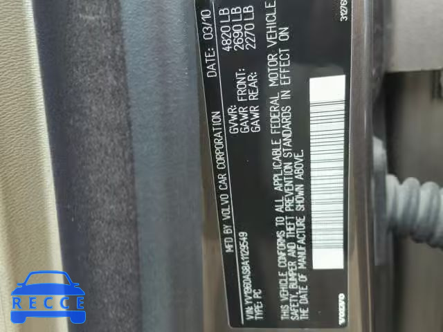 2010 VOLVO S80 YV1960AS8A1129549 image 9